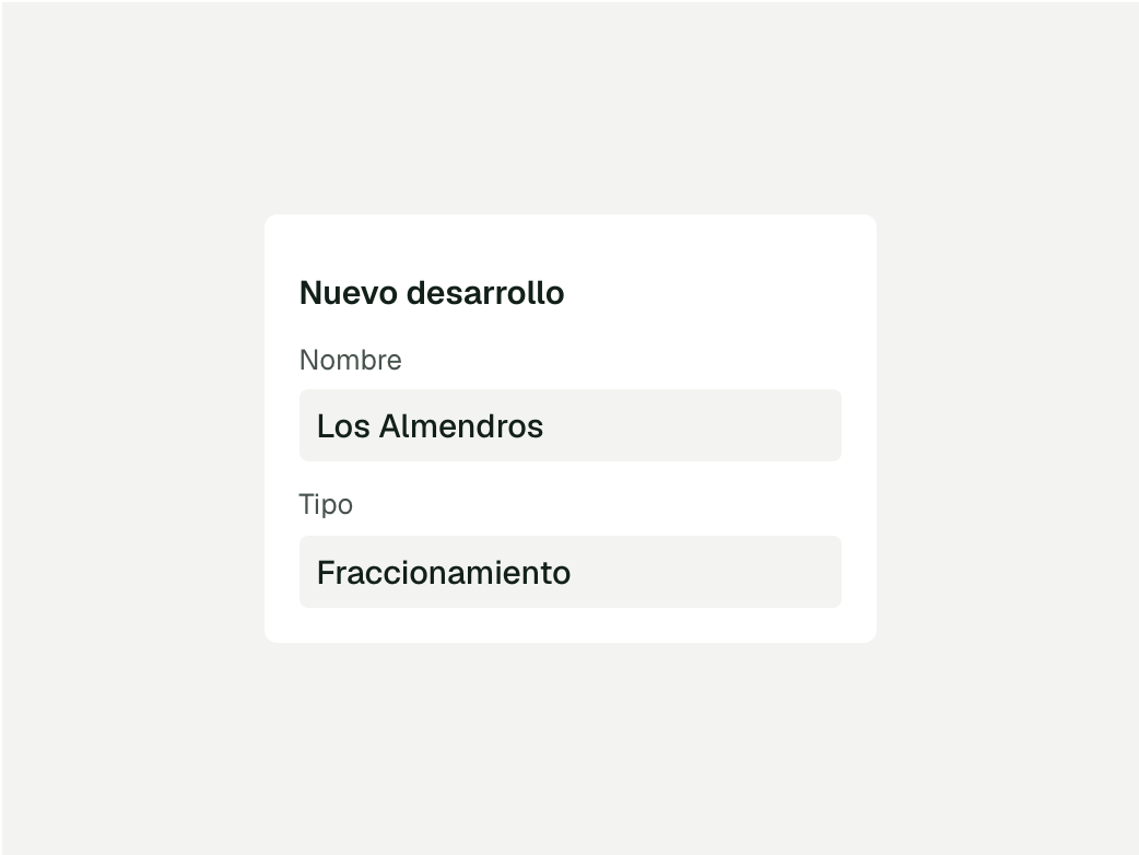 Formulario para dar de alta un nuevo desarrollo en ResidenceMX